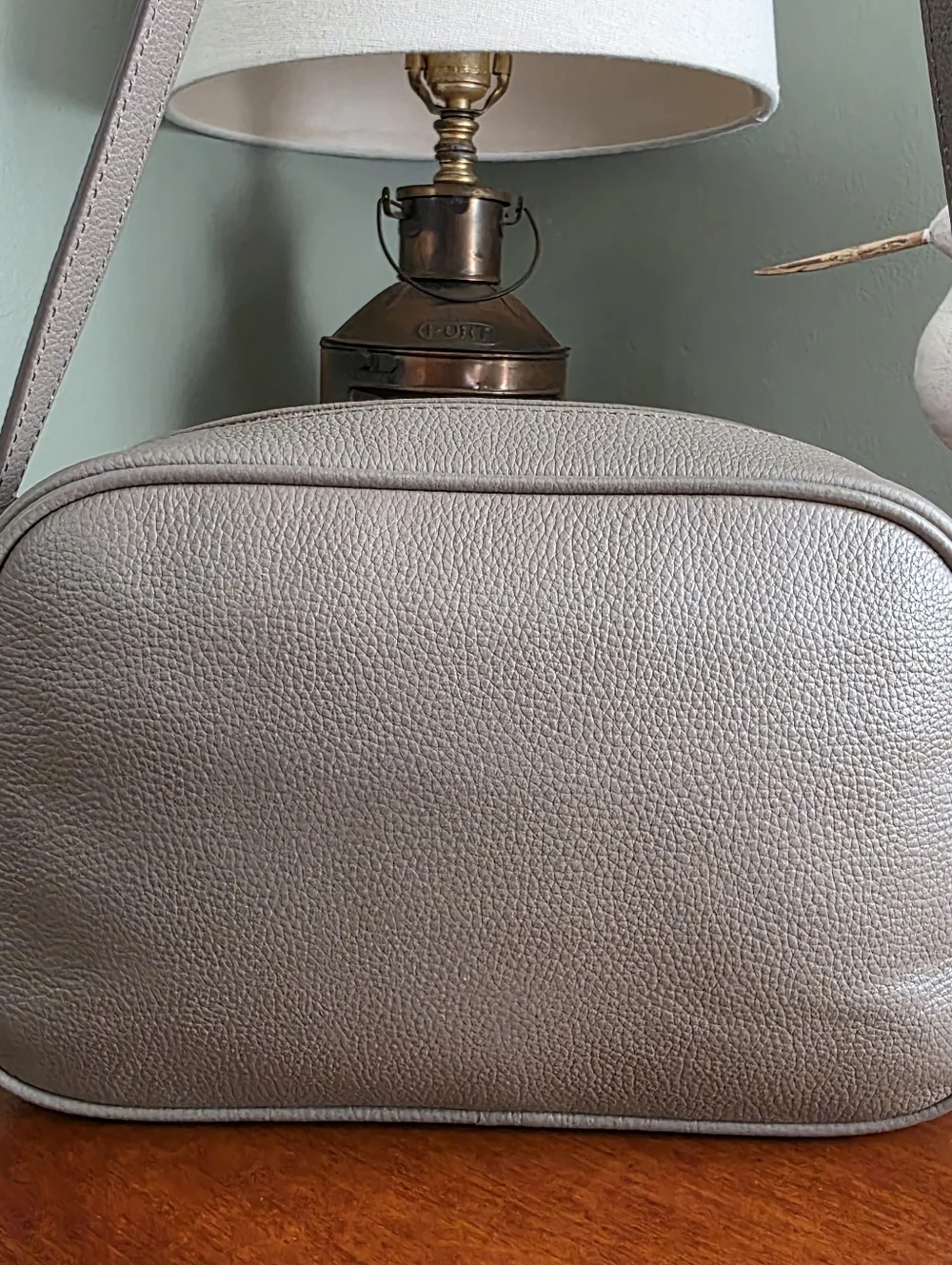 Sam Edelman Loraine Horsebit Taupe Pebbled Leather Camera Crossbody Bag